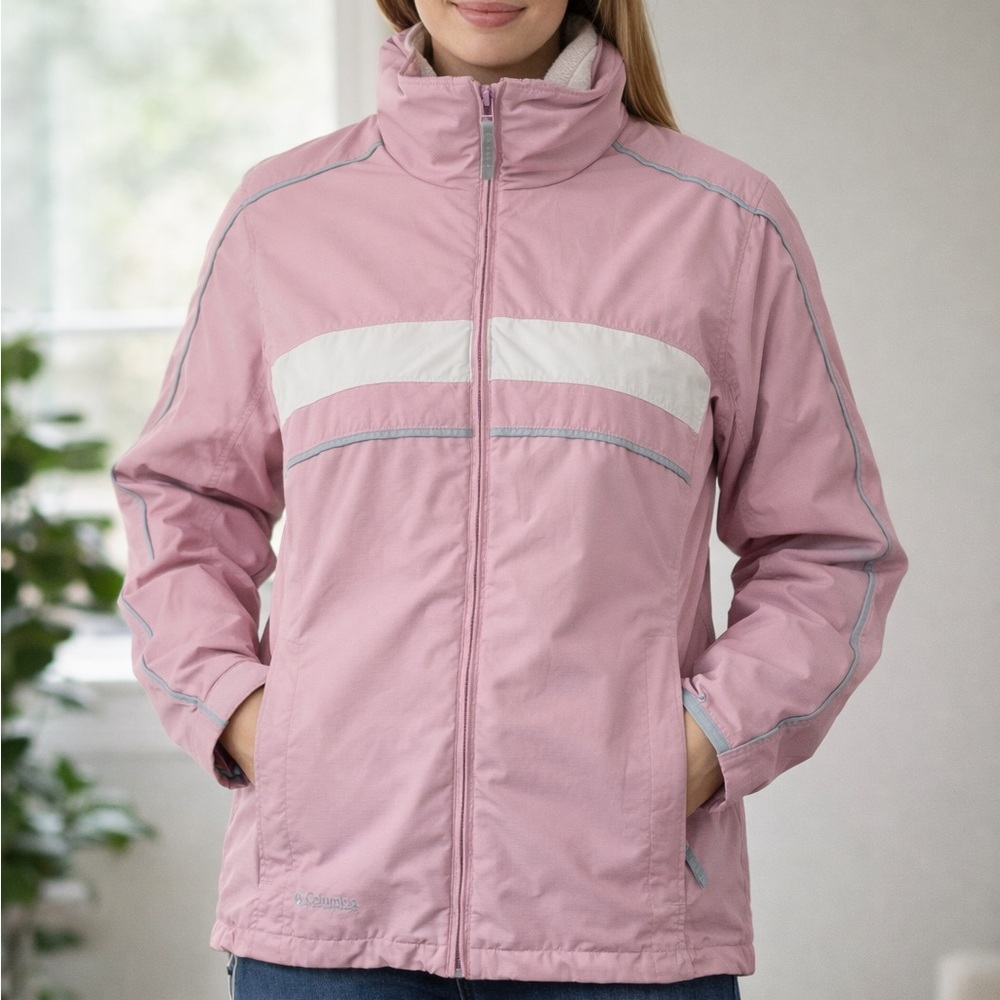 Columbia 3-in-1 Interchangeable Jacket Dusty Pink White Stripe Women’s XL Fleece